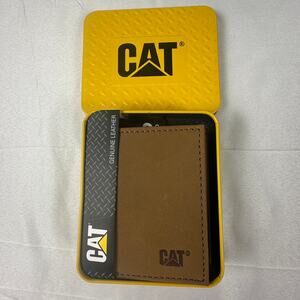 CAT Caterpillar Genuine Leather Trifold Wallet w/ Tin NWT